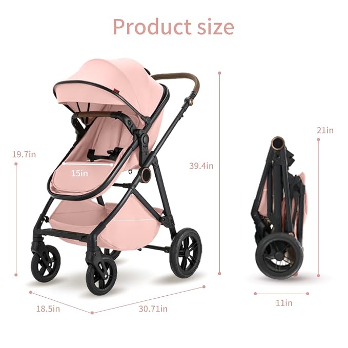 2 in 1 Baby Stroller, High Landscape Infant Stroller Pram Foldable Pushchair - Image 8