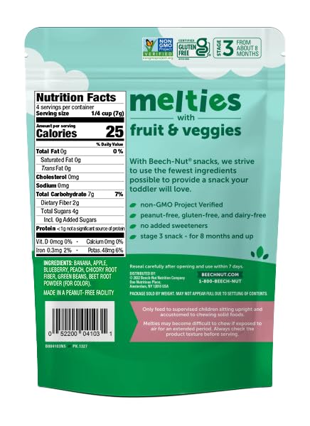 Beech-Nut Melties Baby & Toddler Snack Melts, Banana Blueberry Green Bean - Image 2