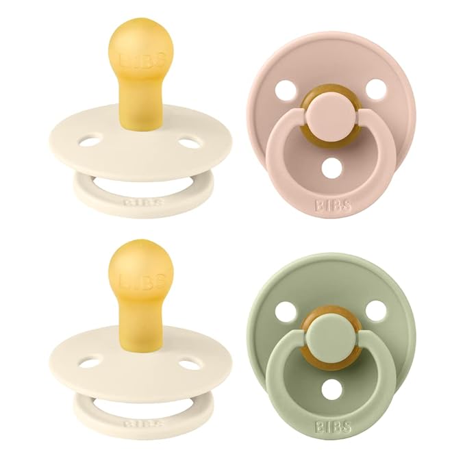 BIBS Colour Soother 4-Pack | BPA Free Dummy Pacifier | Round Nipple | Natural by BIBS