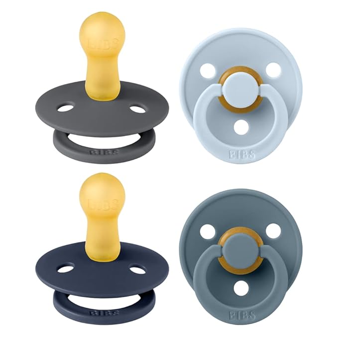 BIBS Colour Soother 4-Pack | BPA Free Dummy Pacifier | Round Nipple | Natural by BIBS