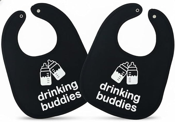 100% Cotton Drinking Buddies Twin Bibs Cute & Practical Unisex Bibs by TWINSTUFF