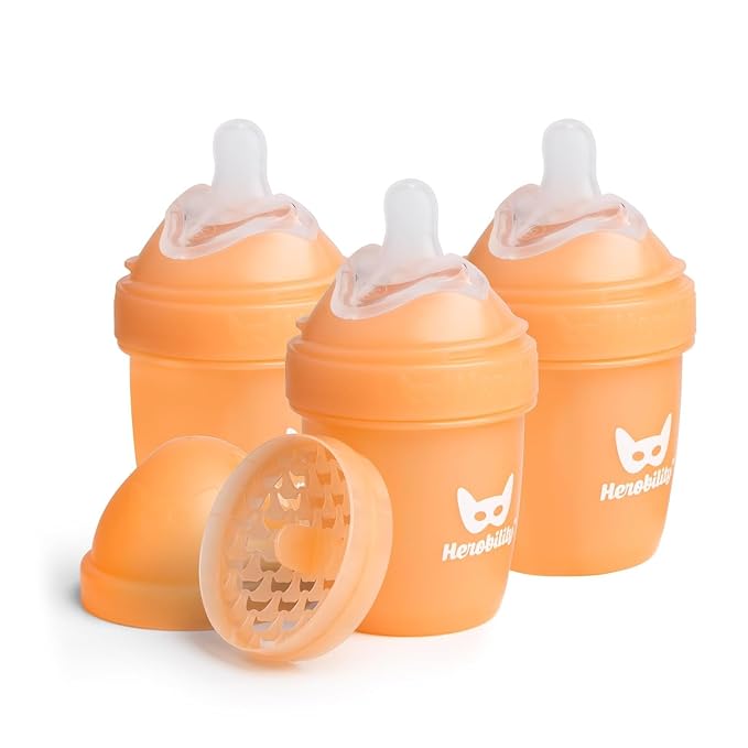 Herobility Double Anti-Colic Baby Bottles – 5 fl oz/140ml – 3-Pack – Peach by Herobility