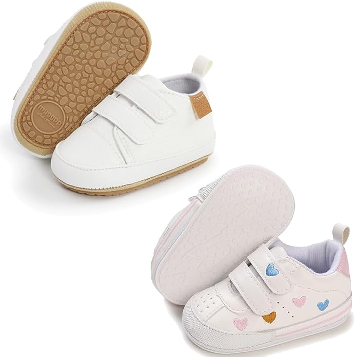 2Pairs Baby Shoes, Boys Girls Non-Slip Rubber Sole Sneakers, Unisex Infant Soft by 82-eitwo