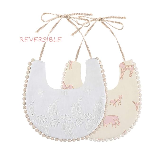 GZMM Baby Bib For Girls, Reversible Waterproof Handmade Natural Cotton Baby - Image 3