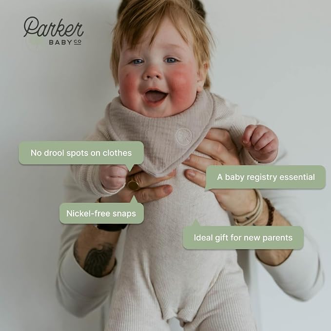 Parker Baby Muslin Bandana Drool Bibs | 100% Soft Muslin Cotton, Absorbent & - Image 5