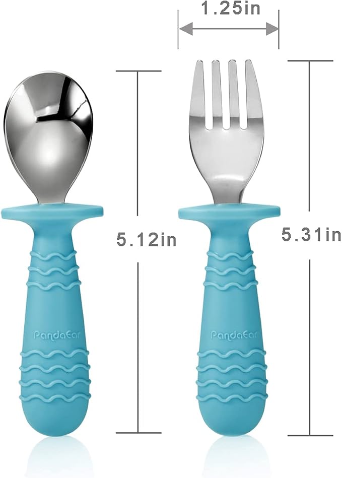 PandaEar 4 Set Baby Toddler Silicone Stainless Steel Utensils Silverware Spoon - Image 2