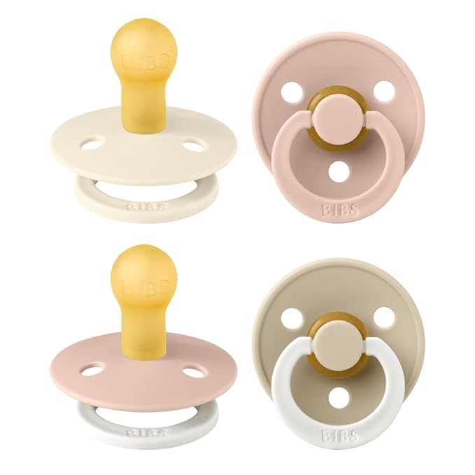 BIBS Colour Soother 4-Pack | BPA Free Dummy Pacifier | Round Nipple | Natural by BIBS