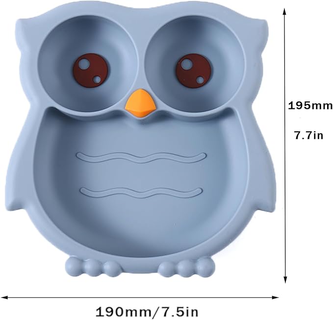 PandaEar Toddler Suction Plates, Stay Put Divided Baby Plates, Owl Shape - Image 3