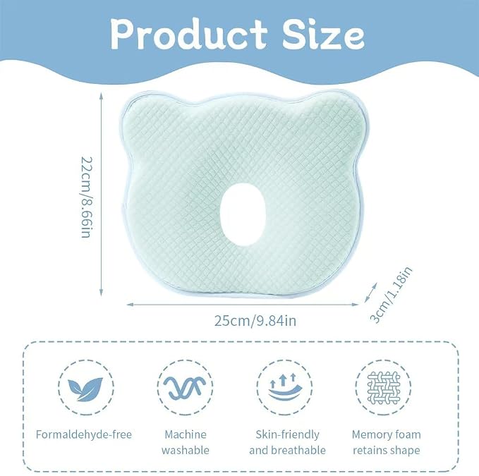 Memory Foam Baby Pillow for Newborn Flat Head Baby Pillow Machine-Washable Neck - Image 2