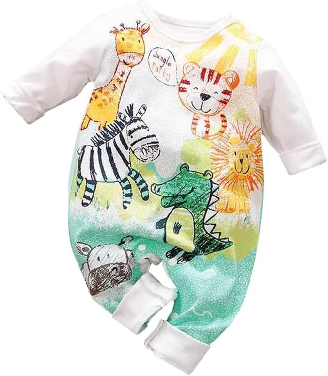 Cute Giraffe + Zebra With Floral Print Long Sleeve Baby Girl Clothes White - Image 2
