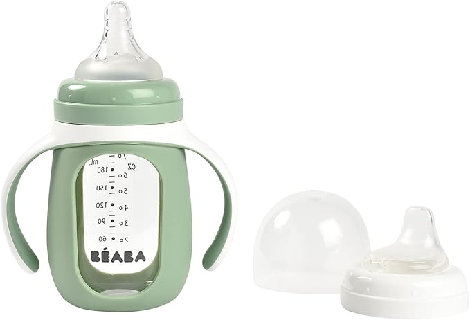 BEABA 2-in-1 Glass Baby Bottle to Glass Transition Sippy Cup, Spill Proof Sippy by BEABAUSA