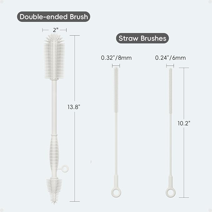 Baby Bottle Brush and Straw Cleaner Brush Set, Extra Long Double-Ended Soft - Image 7