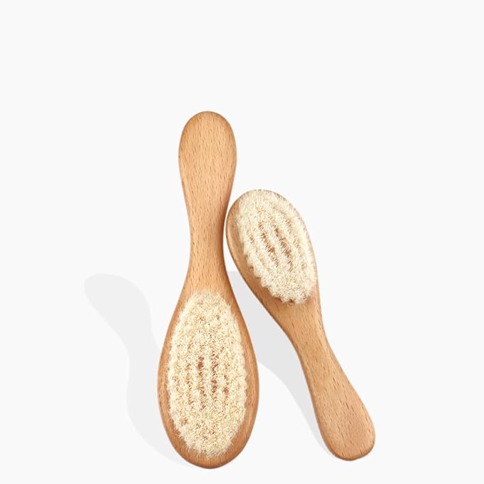 BoAn Wooden Baby Hair Brush, Natural Soft Goat Bristles, Cradle Cap Brush - Image 2