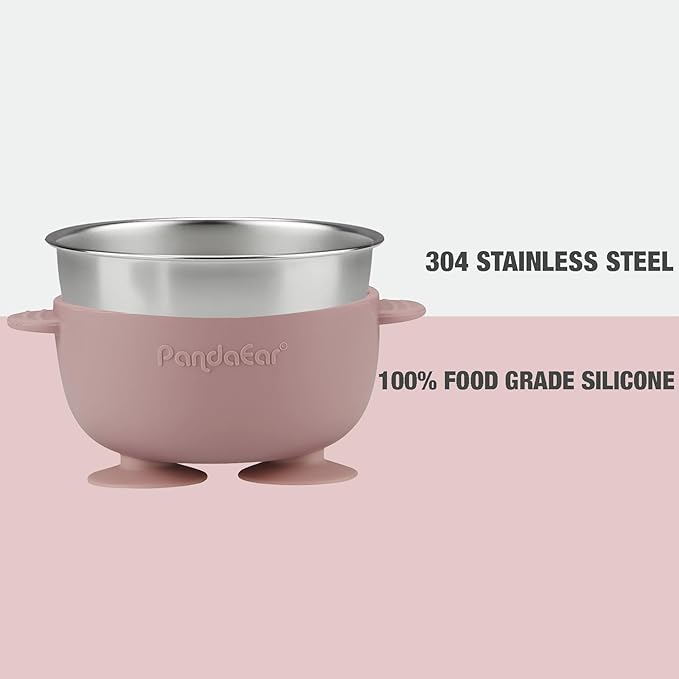 PandaEar 3 Pack Stainless Steel Suction Baby Bowls & 3 Baby Feeding Spoons | - Image 3