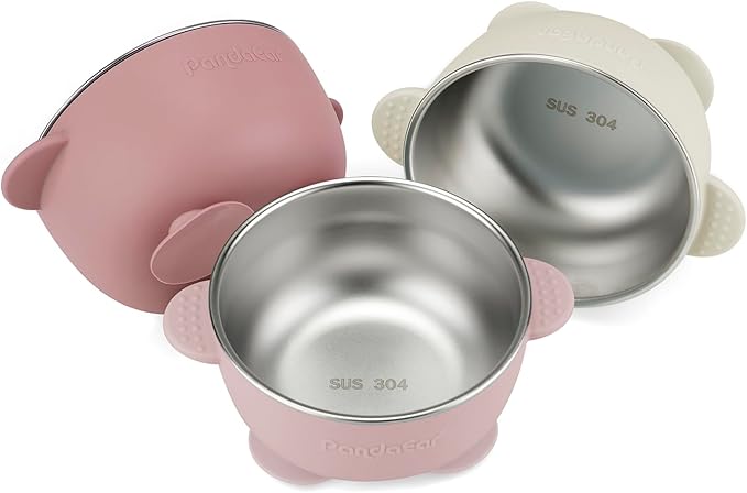 PandaEar 3 Pack Stainless Steel Baby Suction Bowls, Non-Slip Child Food Bowl by PandaEar