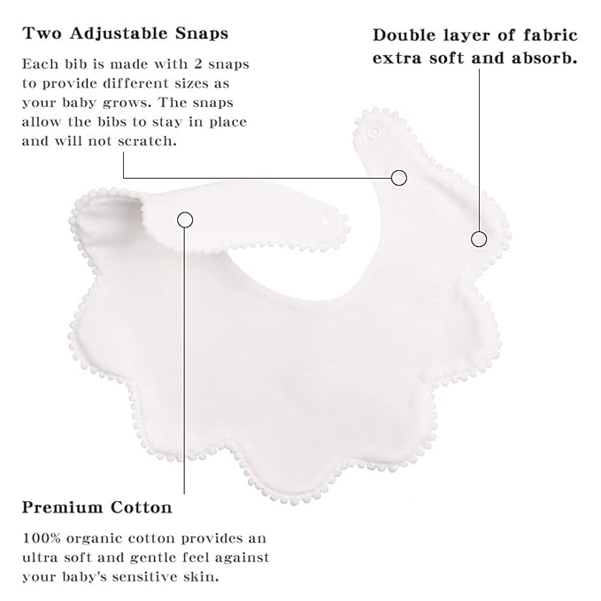 JANGANNSA 3 PCS White Flower Baby Bibs Infant Burp Clothes - Image 4