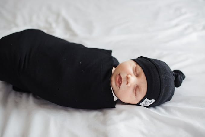 Copper Pearl Baby Beanie Hat Top Knot Stretchy Soft Midnight - Image 7