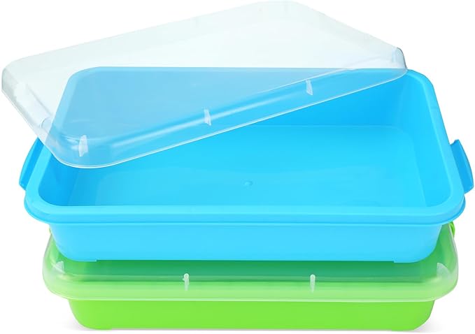 Sensory Bin Sand Tray with Lid for Toddlers 2 Pcs 15in Portable Sandbox Toy by LearningThroughPlay