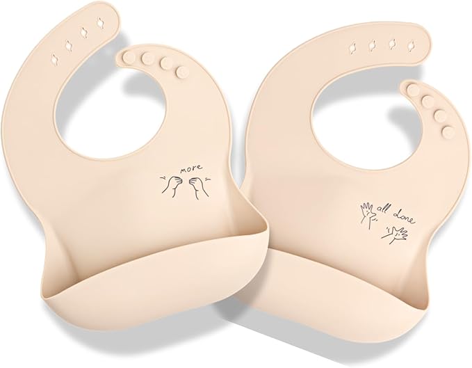 APLAINR Baby Sign Language Bib, Silicone Baby Bibs, ASL Graphics, Food Catcher by APLAINR