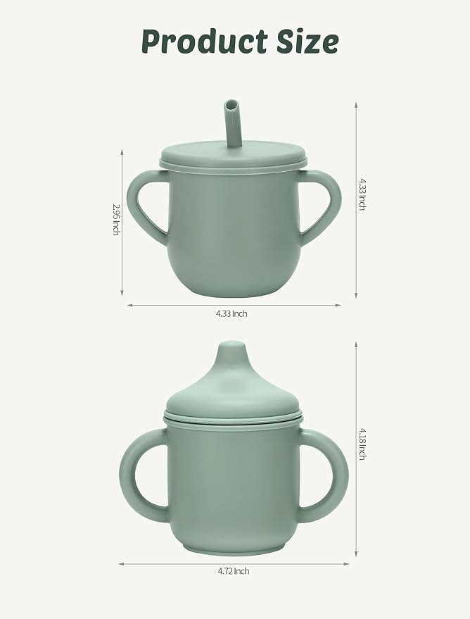 Silicone Toddler Cups Set, 2 Straw Cups and 2 Sippy Cups - Image 2