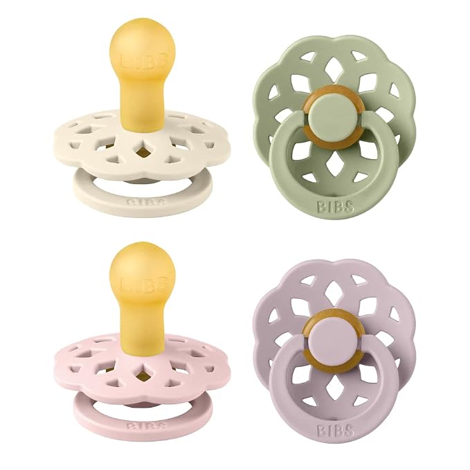 BIBS Boheme Soother 4-Pack | BPA Free Dummy Pacifier | Round Nipple | Natural by BIBS