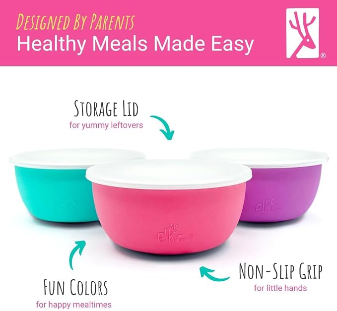 Elk and Friends Stainless Steel Bowls + Silicone Sleeve and Storage Lid | Baby - Image 4