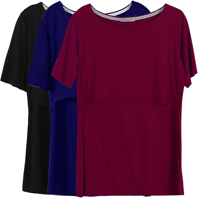 Smallshow Women's Maternity Nursing Tops Short Sleeve Breastfeeding Clothes by Smallshow