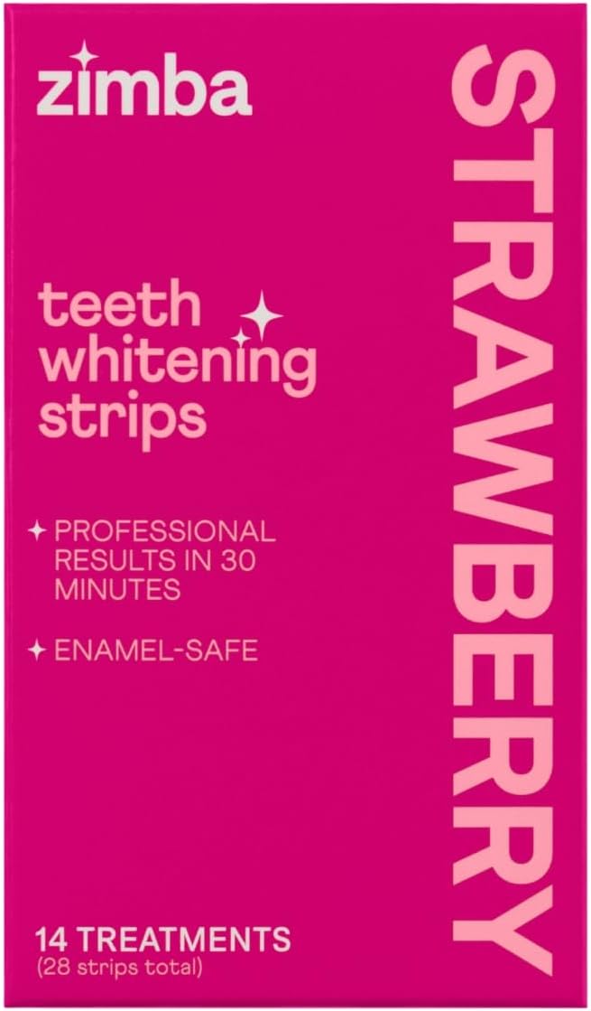 Zimba Strawberry Flavored Teeth Whitening Strips | Vegan, Enamel Safe Hydrogen by ZimbaWhitening