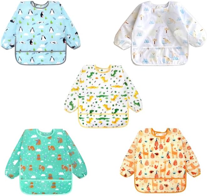 Accmor 5 Pack Long Sleeve Bibs, Baby Smock Waterproof Sleeved Bib Smock by Accmor