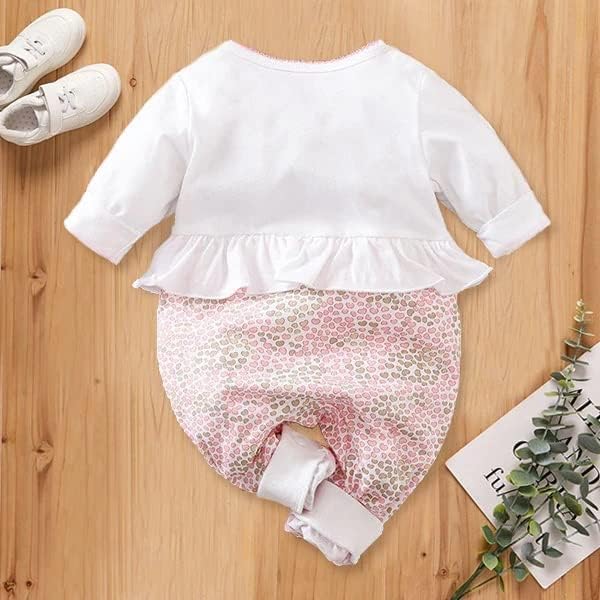 Cute Giraffe + Zebra With Floral Print Long Sleeve Baby Girl Clothes White - Image 3