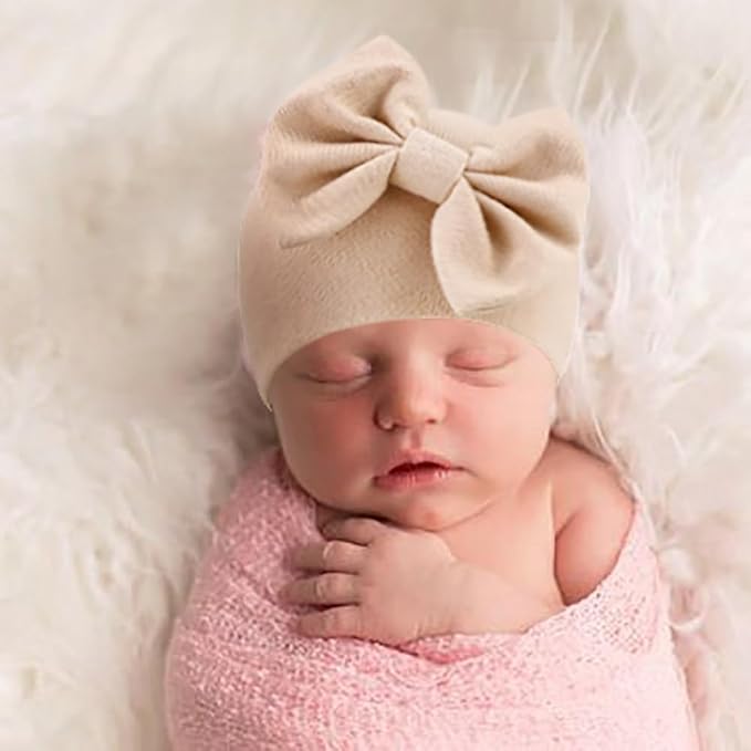 BQUBO Newborn Baby Hats Mittens Set Hospital Hat Beanie Infant Bow Hats Baby - Image 3