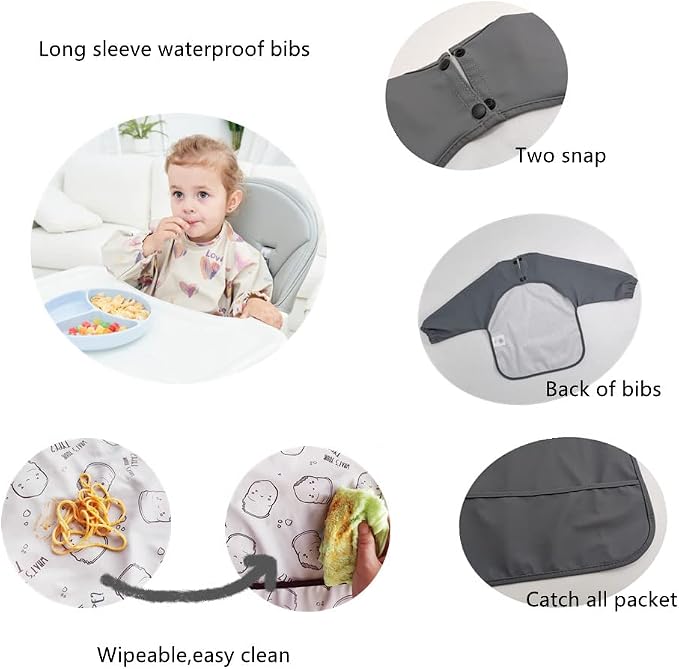 GZMM Waterproof Baby Bibs, Infant Toddler Long Sleeve Feeding Bib - Image 2