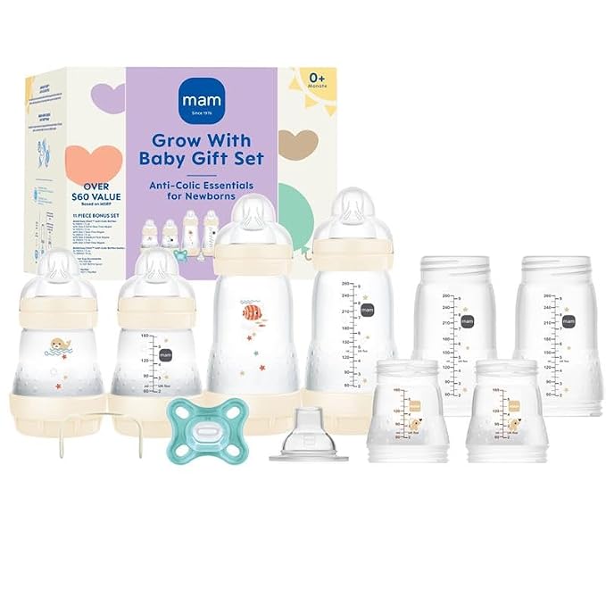 MAM Grow with Baby 15-Piece Gift Set, Newborn 0-4 Months, Anti-Colic Bottles by MAMBabyUSA