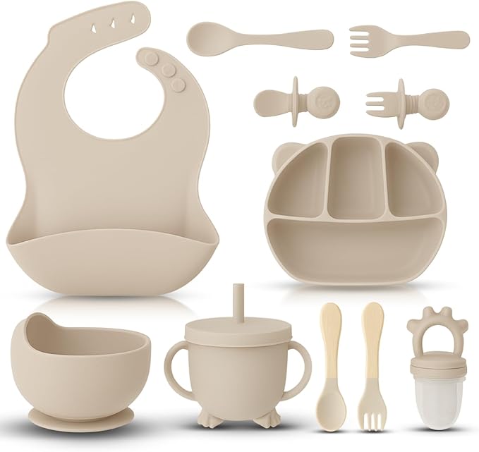 12 Piece BPA-Free Silicone Baby Feeding Set, Non-Slip Suction Plates, Soft Baby by Unknown