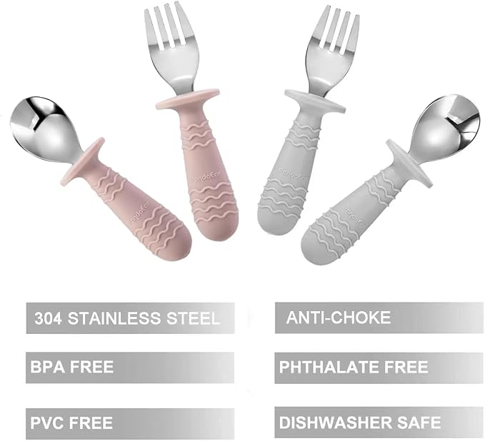 PandaEar 4 Set Baby Toddler Silicone Stainless Steel Utensils Silverware Spoon - Image 3