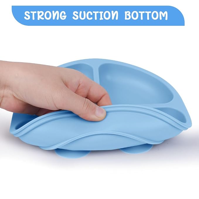 Vicloon Suction Plates, 100% Food Grade Silicone BPA Free Baby Plates, Divided - Image 3