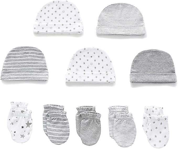 Newborn Baby Boy Girl Caps Mittens Socks Set Cotton Baby Essentials Accessories - Image 2