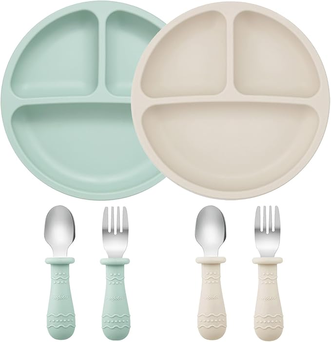PandaEar Baby Feeding Set| 2 Pack Silicone Divided Suction Plate, 2 Set Toddler by PandaEar