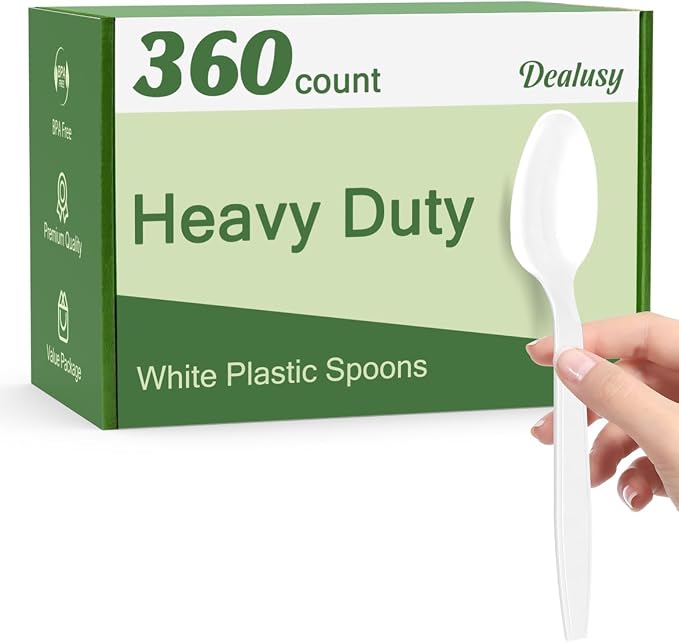 360 Count White Plastic Spoons Disposable, Heat Resistant, Solid and Durable by Dealusy