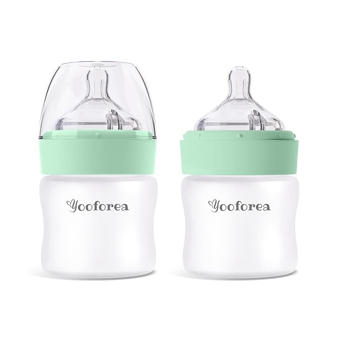 Yooforea Silicone Coated Glass Baby Bottle, 0M+ Slow Flow Nipple I Anti-Colic by Yooforea