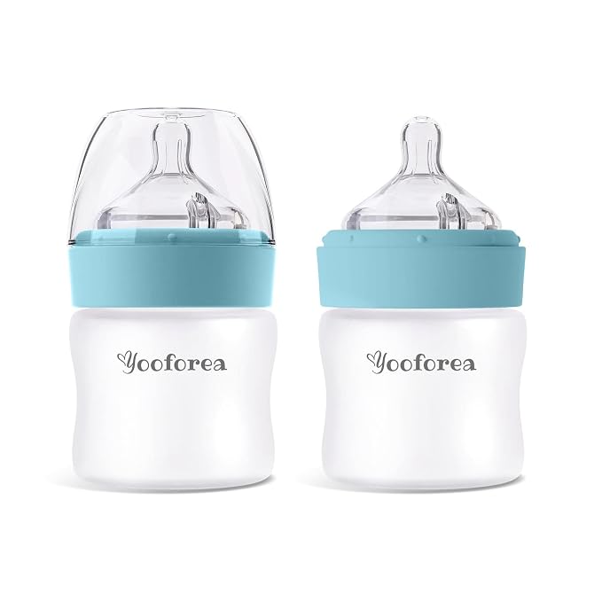 Yooforea Silicone Coated Glass Baby Bottle, 0M+ Slow Flow Nipple I Anti-Colic by Yooforea