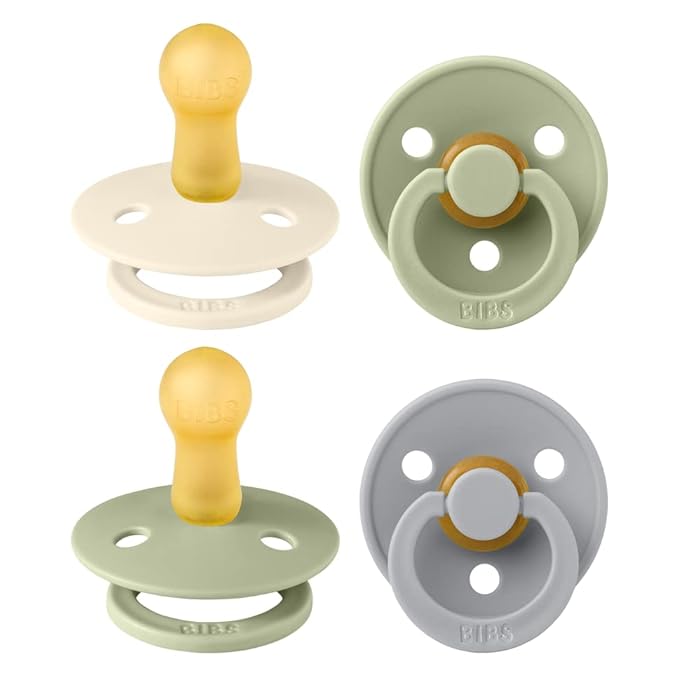 BIBS Colour Soother 4-Pack | BPA Free Dummy Pacifier | Round Nipple | Natural by BIBS