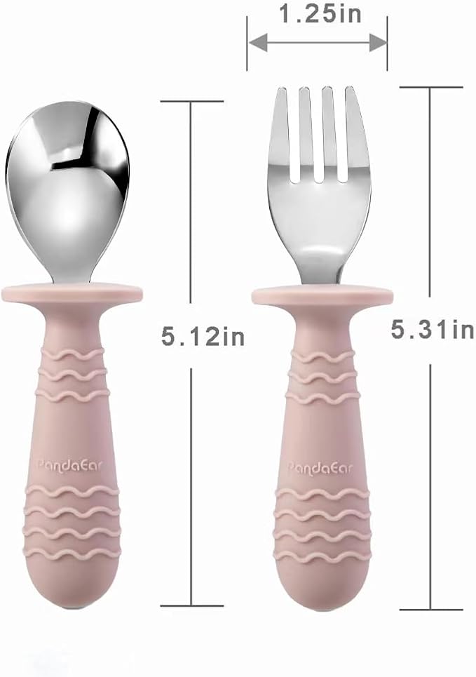 PandaEar 4 Set Baby Toddler Silicone Stainless Steel Utensils Silverware Spoon - Image 2