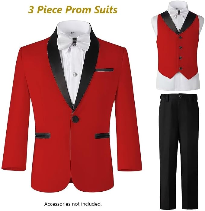 Boys Suit 3 Piece Ring Bearer Suit Kids Formal Jacket Vest Pants Suits Wedding - Image 7