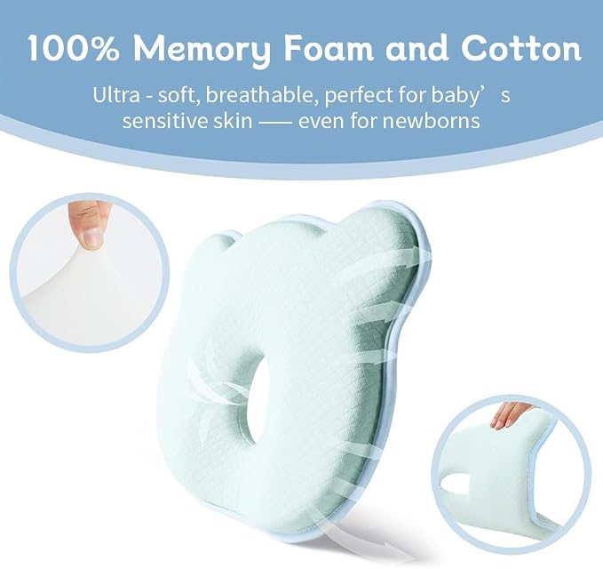 Memory Foam Baby Pillow for Newborn Flat Head Baby Pillow Machine-Washable Neck - Image 3