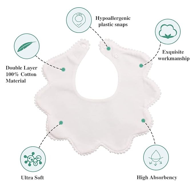 JANGANNSA 3 PCS White Flower Baby Bibs Infant Burp Clothes - Image 3