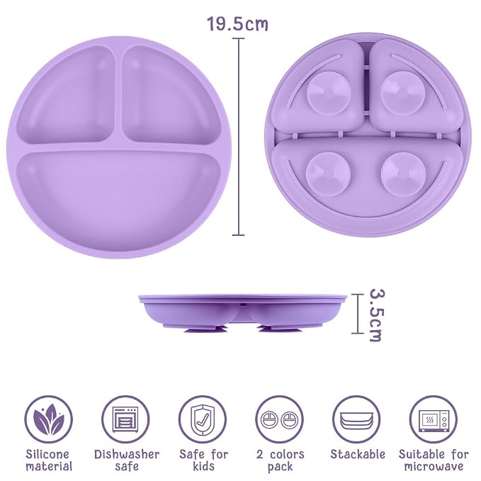 Vicloon Suction Plates, BPA Free Divided Plate, Divided Plate Design, Silicone - Image 2