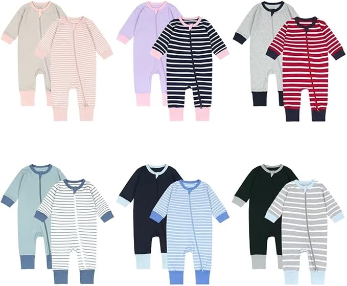 Teach Leanbh Toddler Baby Boys Girls 2-Pack Pajamas Cotton 2 Way Zipper Long - Image 7