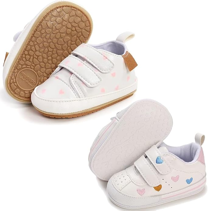 2Pairs Baby Shoes, Boys Girls Non-Slip Rubber Sole Sneakers, Unisex Infant Soft by 82-eitwo