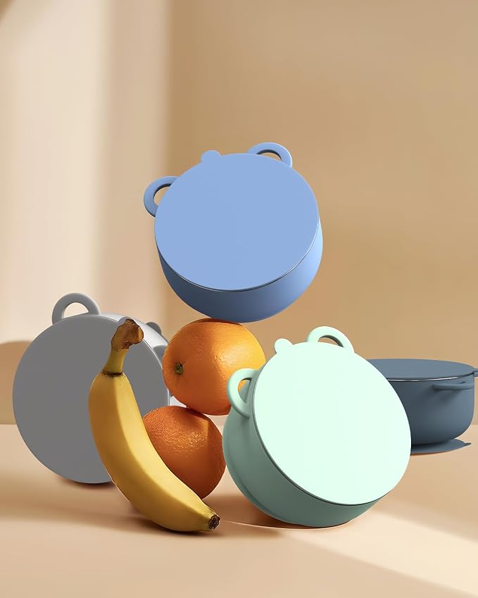 Baby Suction Bowls with Lids 4-Pack, 2-in-1 Stainless Steel 304 Toddler Bowl & - Image 6